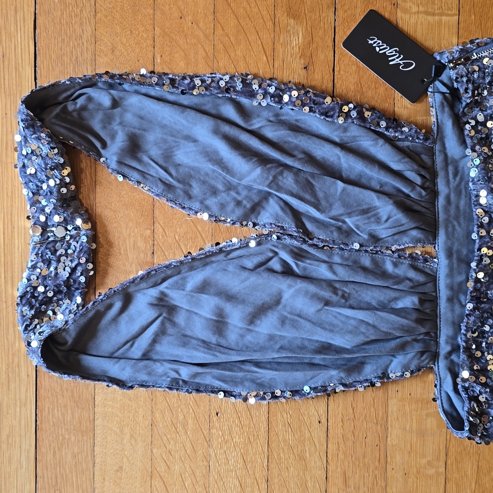 NWT, Alglist, Sequin, Cut-Out, Halter, Mini Dress, Silver, Women's S - Picture 16 of 16